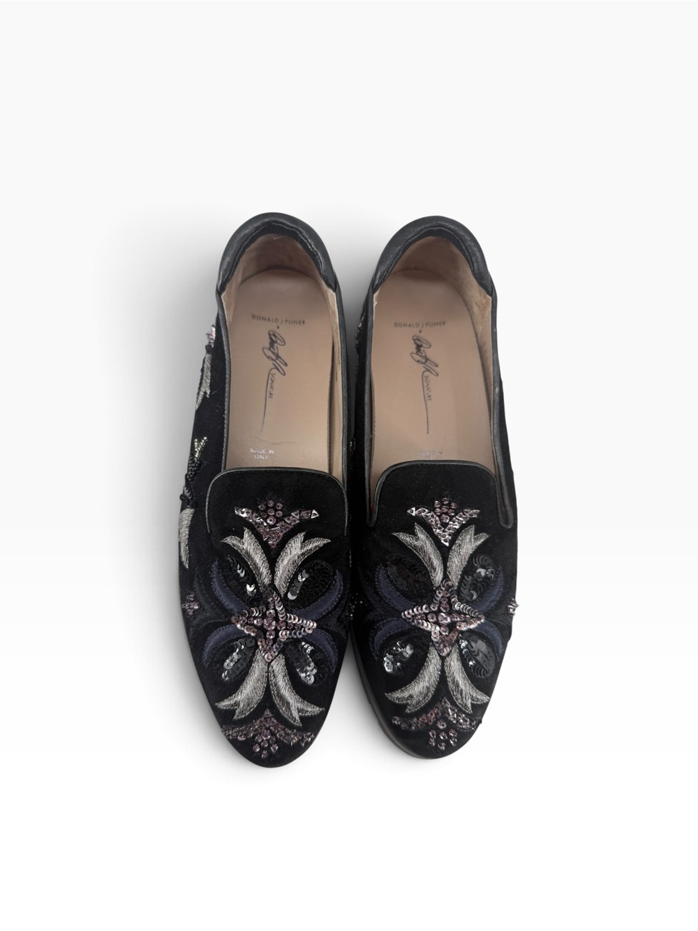 Donald J Pliner Signature Pesach Black Embellished Loafers 6.5 B Made in Italy